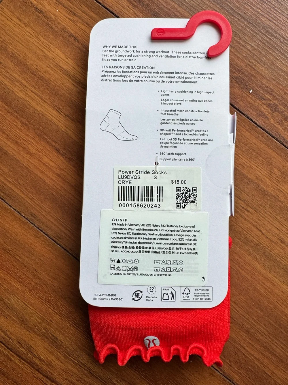NWT lululemon athletica Power Stride Ruffle Ankle Socks Red Size S